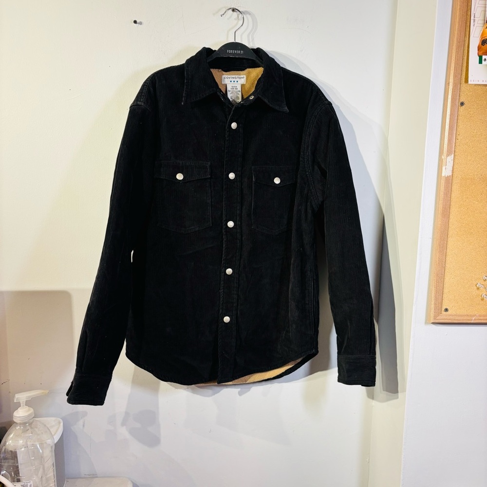 Vintage Covington Jacket Barn Style Size Small Fleece Lined Black Corduroy